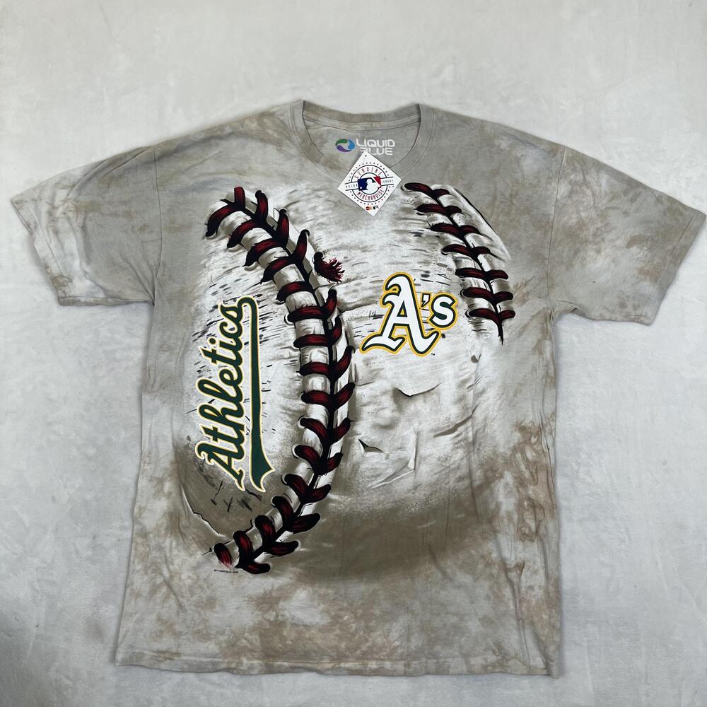 Oakland Athletics Shirt Mens XL Beige MLB Baseball Liquid Blue Tie Dye Graphic
